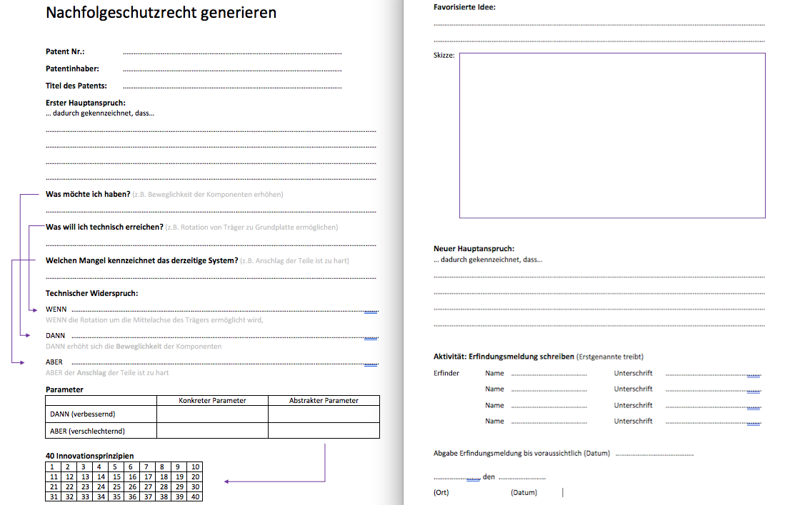 Ansicht des Templates. Über den Link erhalten Sie ein Worddokument, das die Inhalte ausliest.